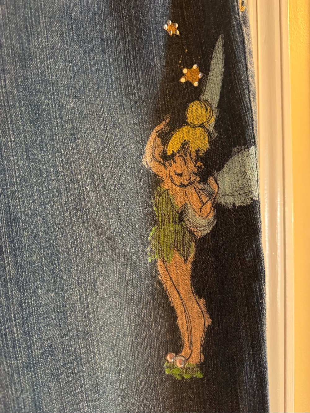 Disney Women’s Dark Blue Skinny Jeans with Tinker Bell Print